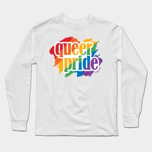 Queer Pride Rainbow Paint Splatter (on light) Long Sleeve T-Shirt